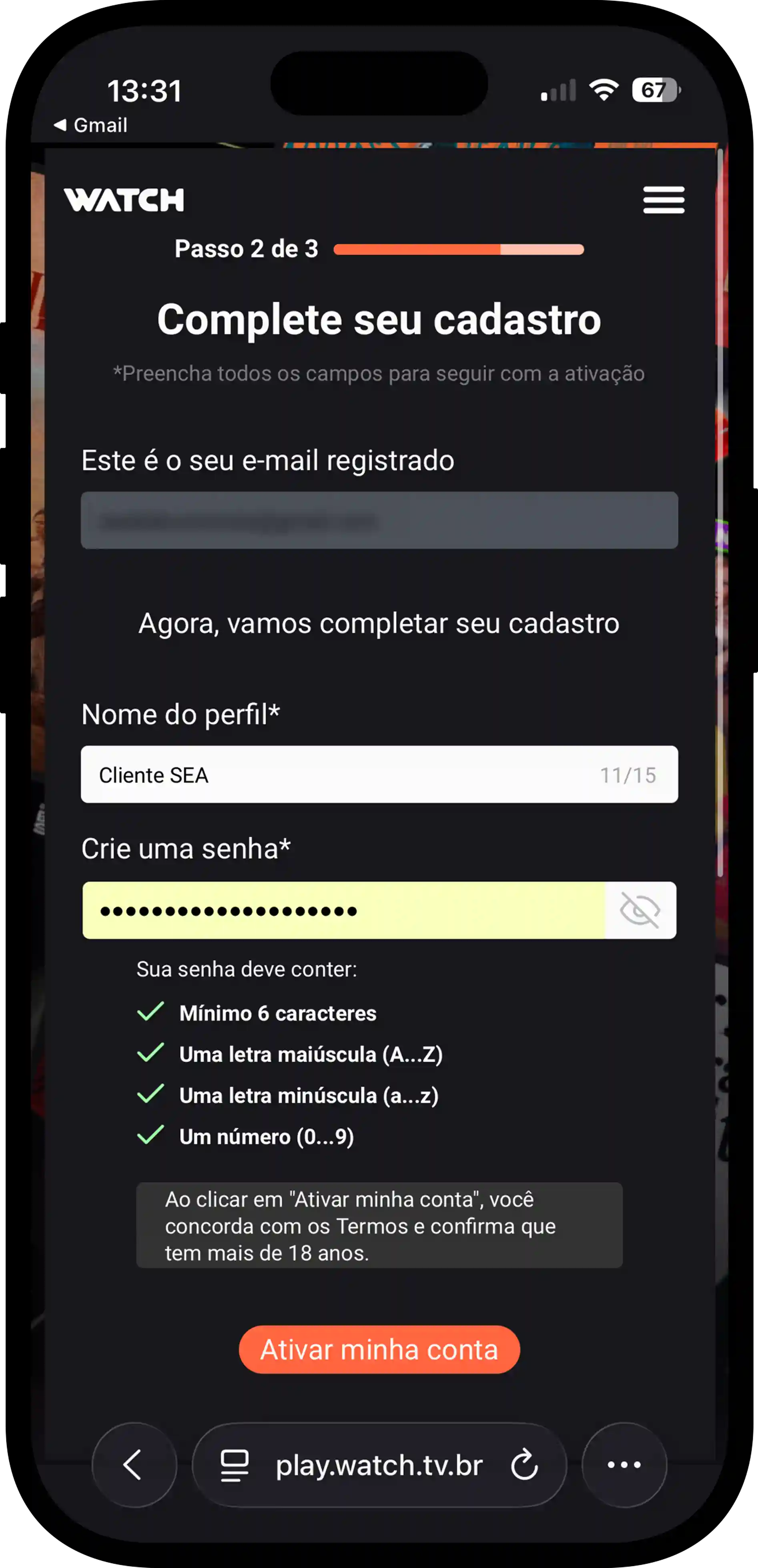 Tela do passo 4 da ativação do HBO Max