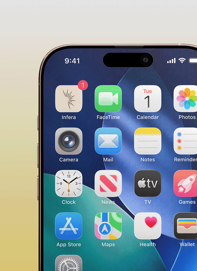 Infera mobile app design UX UI shown on iPhone interface