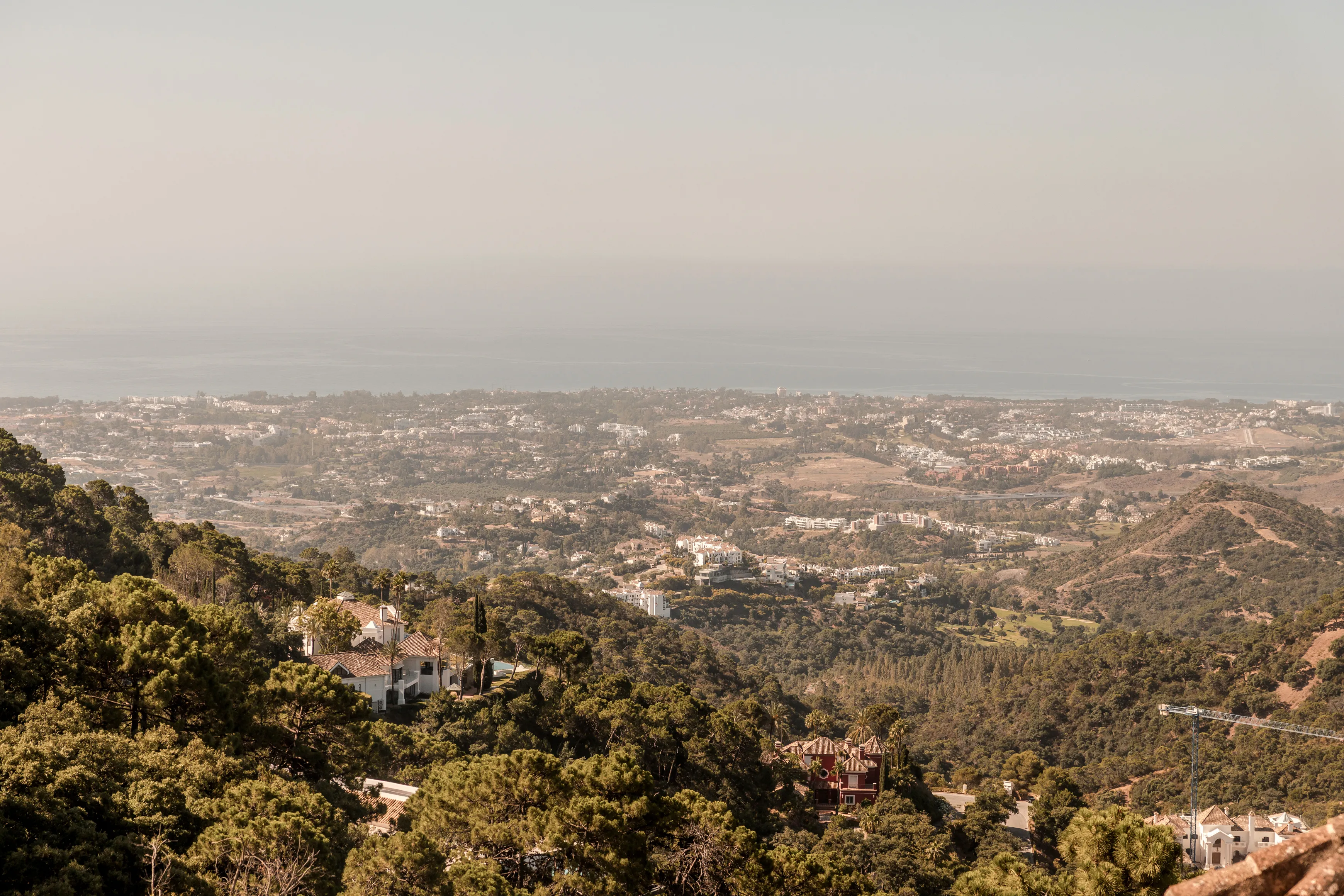 Panoramic view of Marbella and the Mediterranean coastline from the hills above the Costa del Sol.