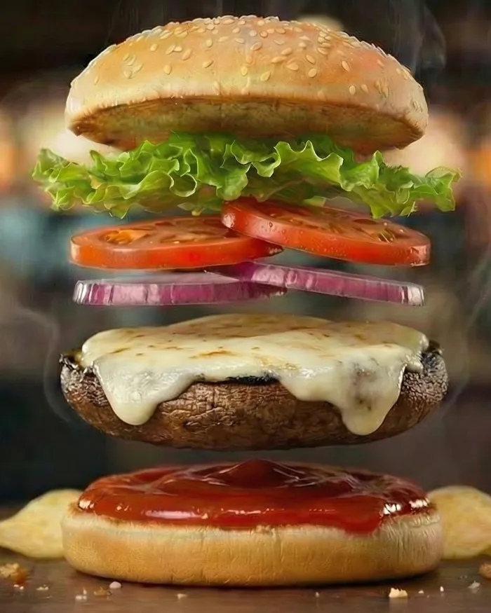 Ai Generated Exploded  Portobello Burger