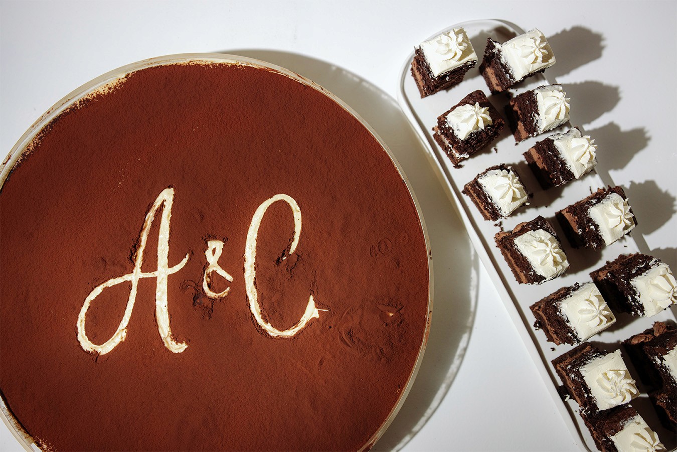 Branded giant tiramisu to share as a wedding dessert