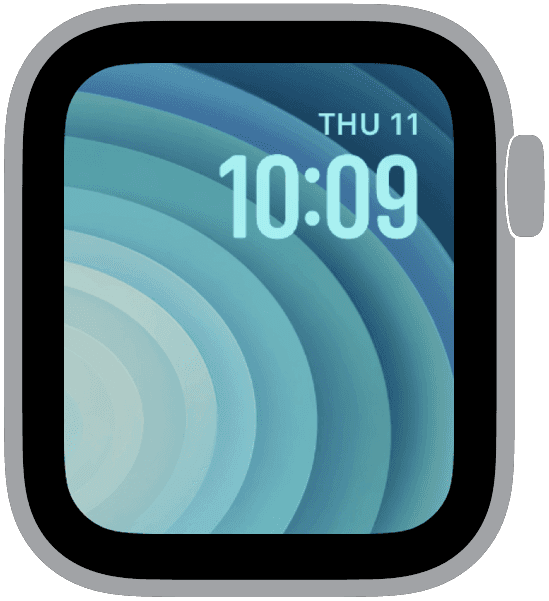 Abstract Apple Watch face with concentric teal and blue arcs and large, easy-to-read time