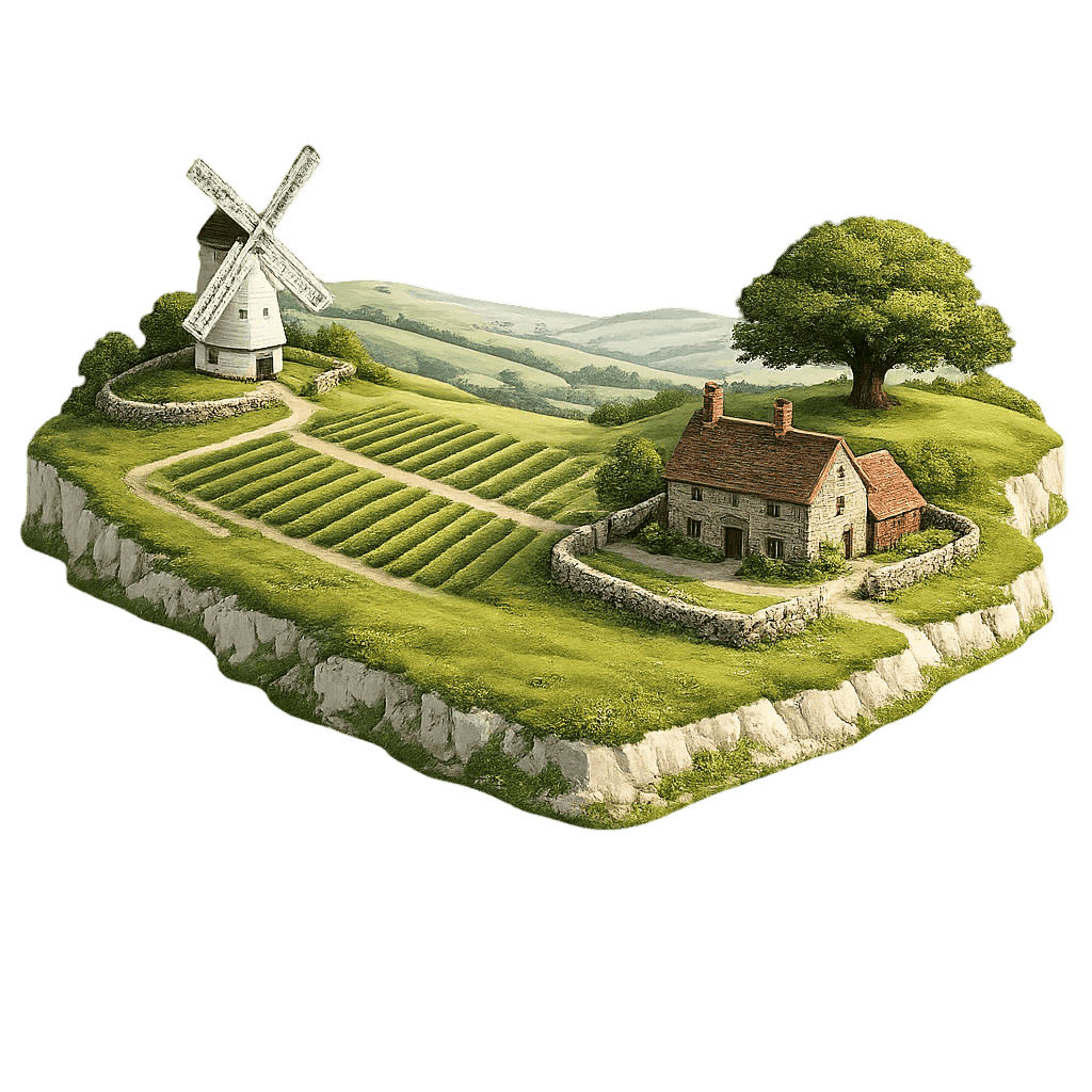 Artistic illustration of the Sussex wine region.