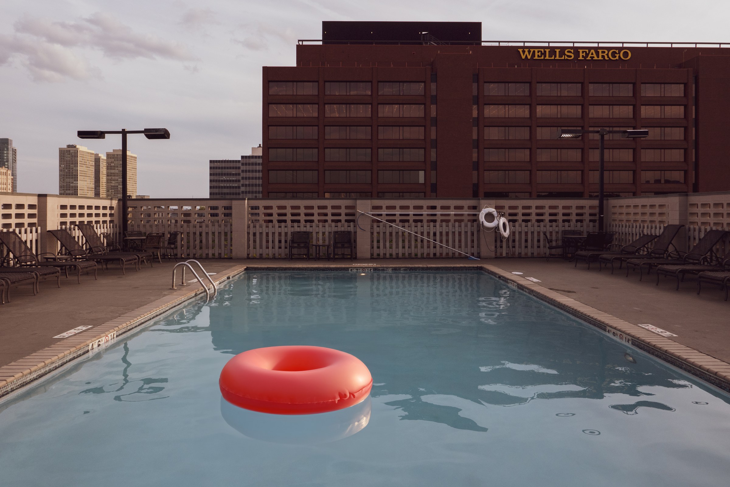 TRAVEL · A quiet rooftop pool in the city.