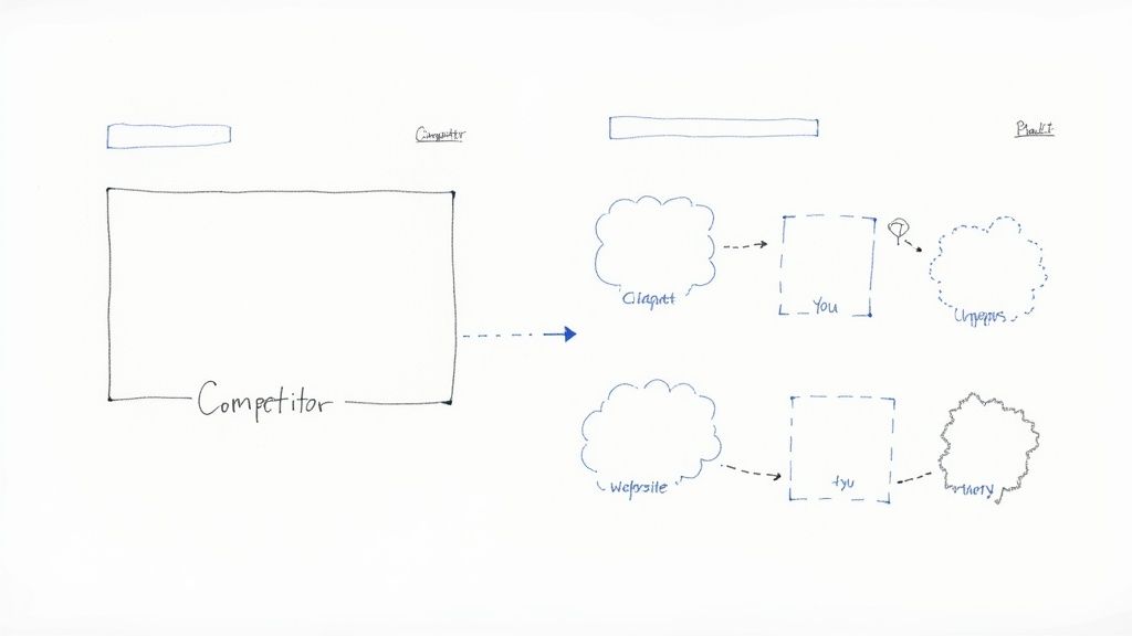 A person looking at a chart showing a gap, representing a content gap analysis.