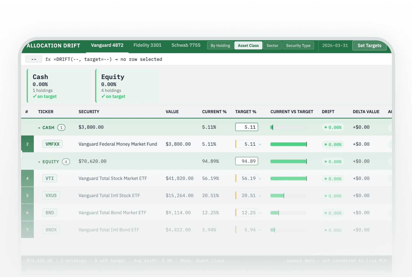 Allocation drift dashboard image