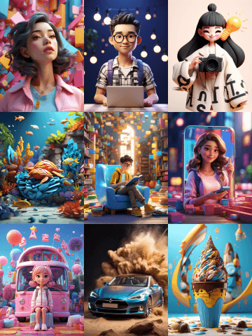A vibrant collage featuring diverse characters and whimsical scenes, blending colors and imaginative themes.