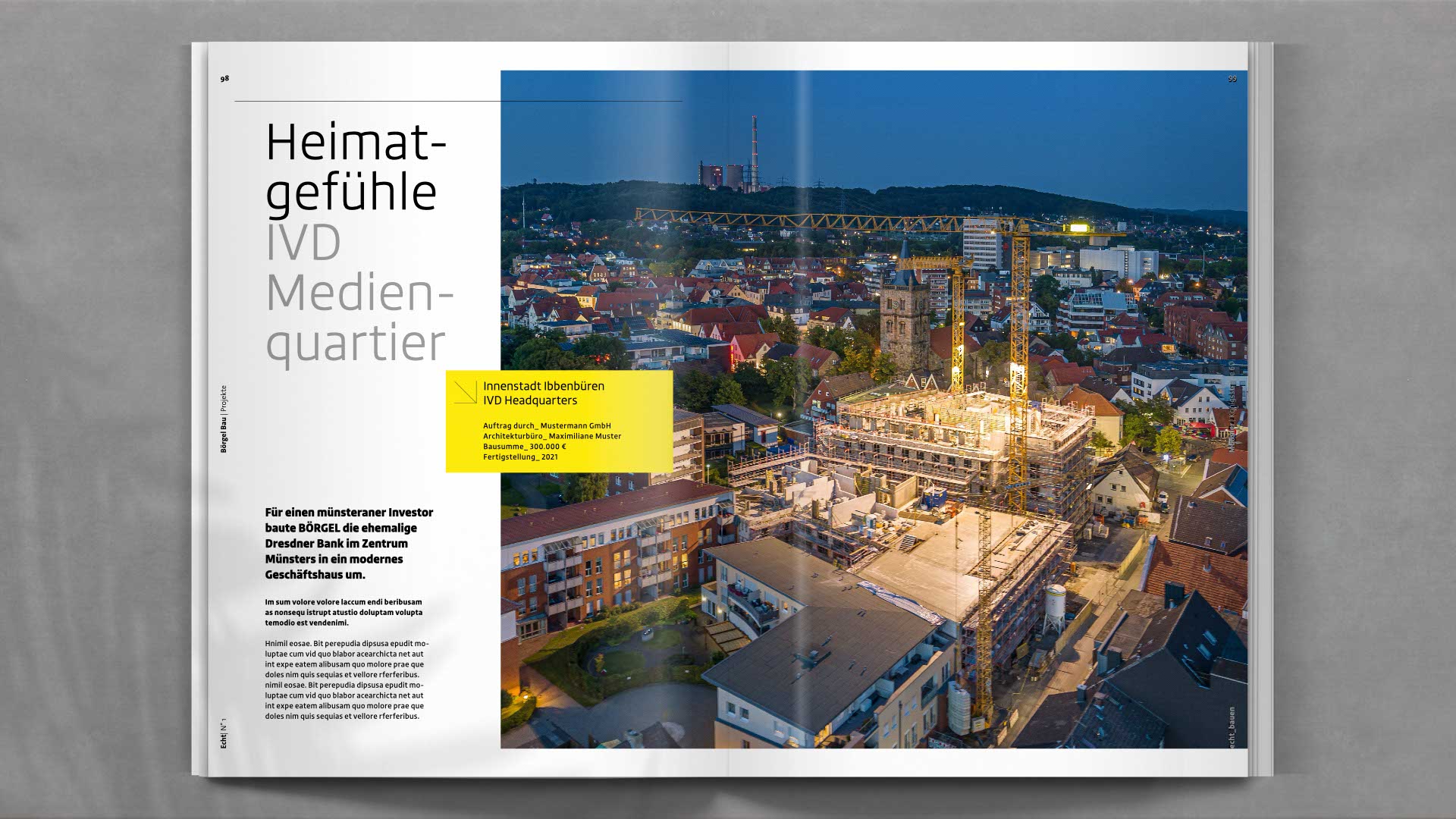 Layout mit Mitarbeiterporträts und regionalen Einblicken – zeigt die persönliche Seite des Bauunternehmens Börgel und stärkt das Employer Branding.