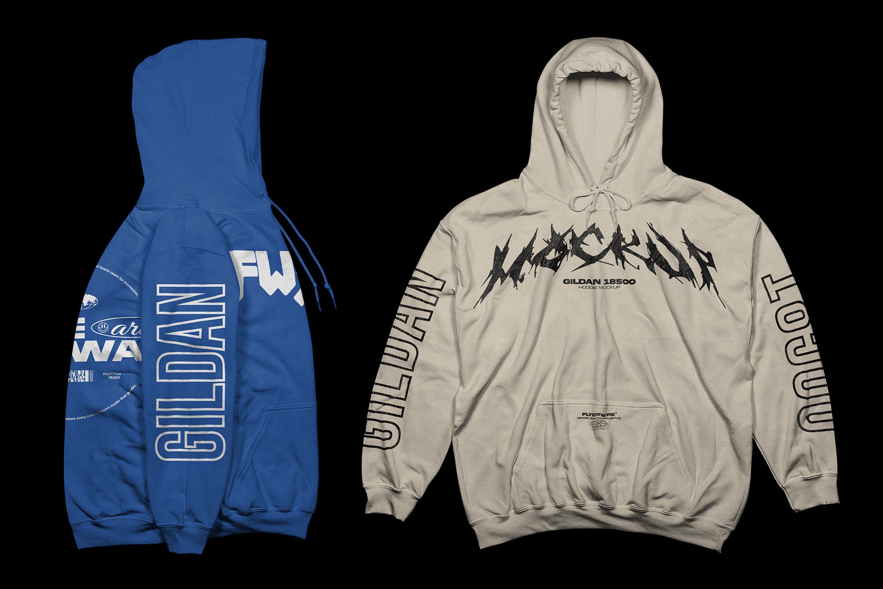 Gildan 18500 Hoodie Front+Side mockup showing alternative design preview