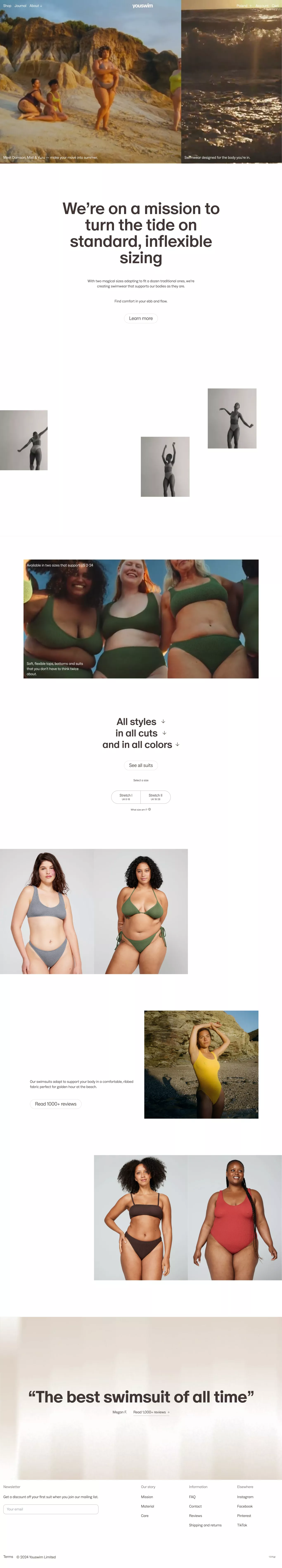 Youswim ecommerce page screenshot showcasing Fashion and Ecommerce design