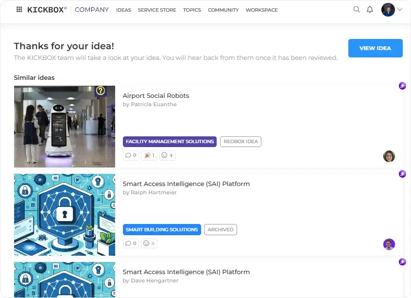 Screenshot of 'Thanks for your idea'