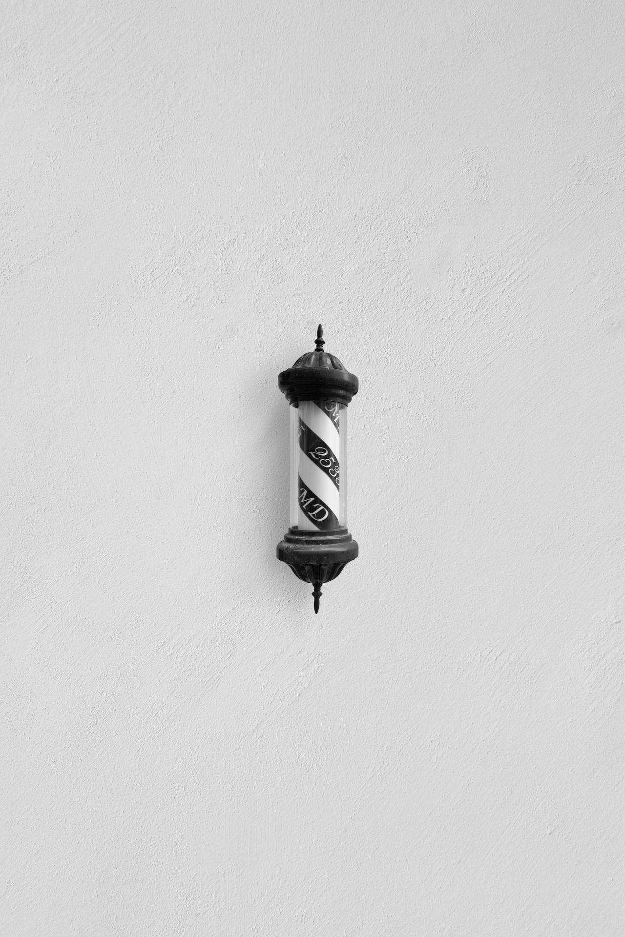 Black and white image of a Barber sign