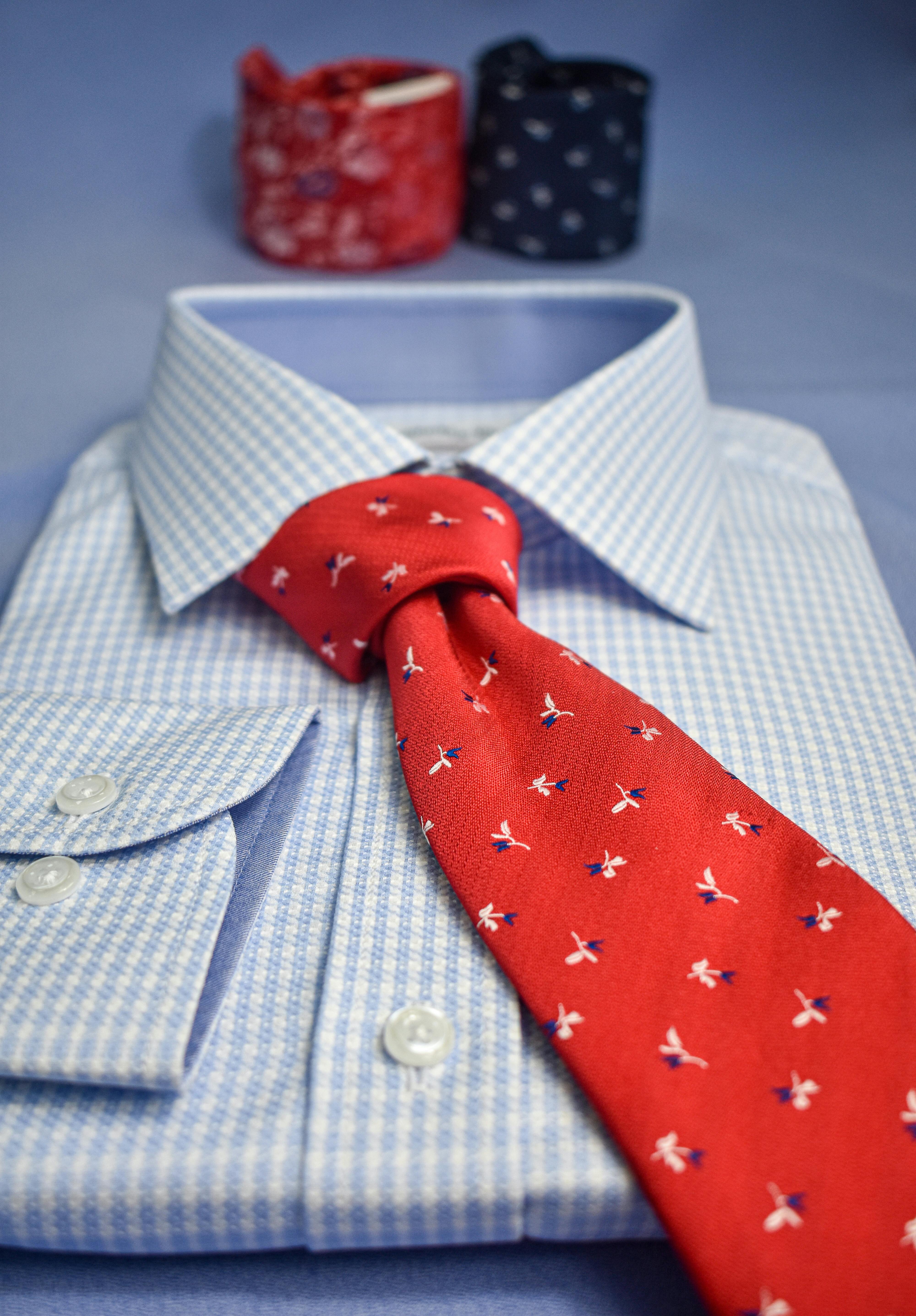 Dress shirt and tie prepared for professional dry cleaning service