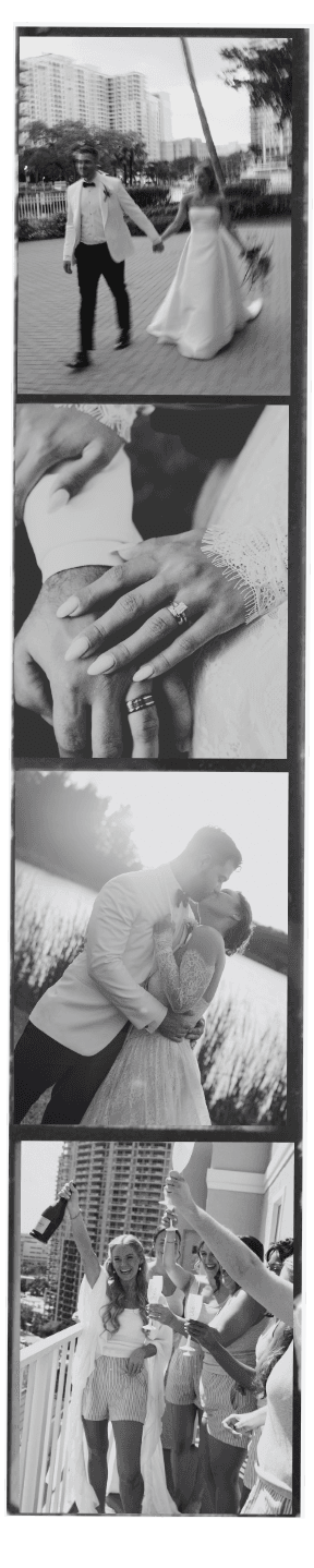 film photo strip of romantic wedding portraits by wedding photographer in south florida