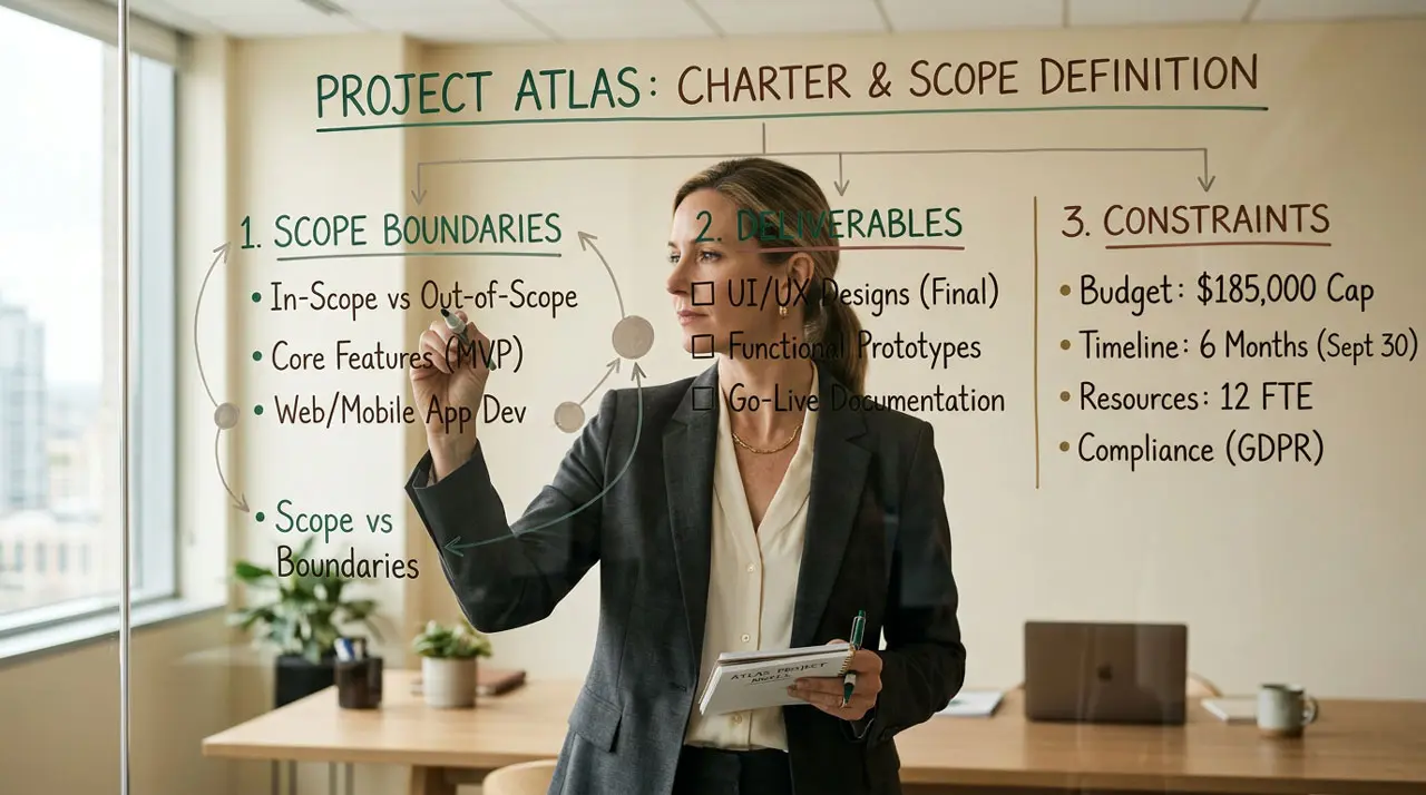 Diagrama de planificación con límites claros que representa el control del alcance en un proyecto.