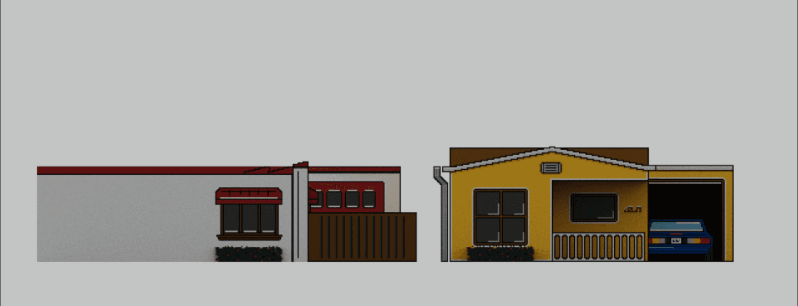 Screenshot of a work in progress 3D voxel animation using the minimal black and white pixel illustrations.