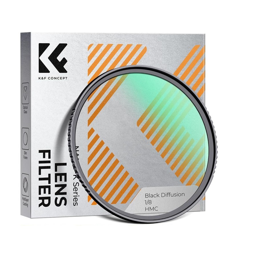 Filtro K&F Concept Black Diffusion 1/8 de 49 mm delante de su caja