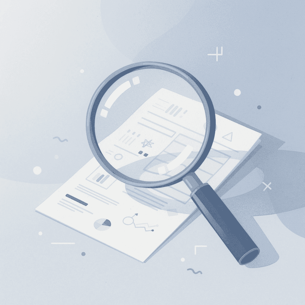  Magnifying glass examining a research paper representing detailed analysis