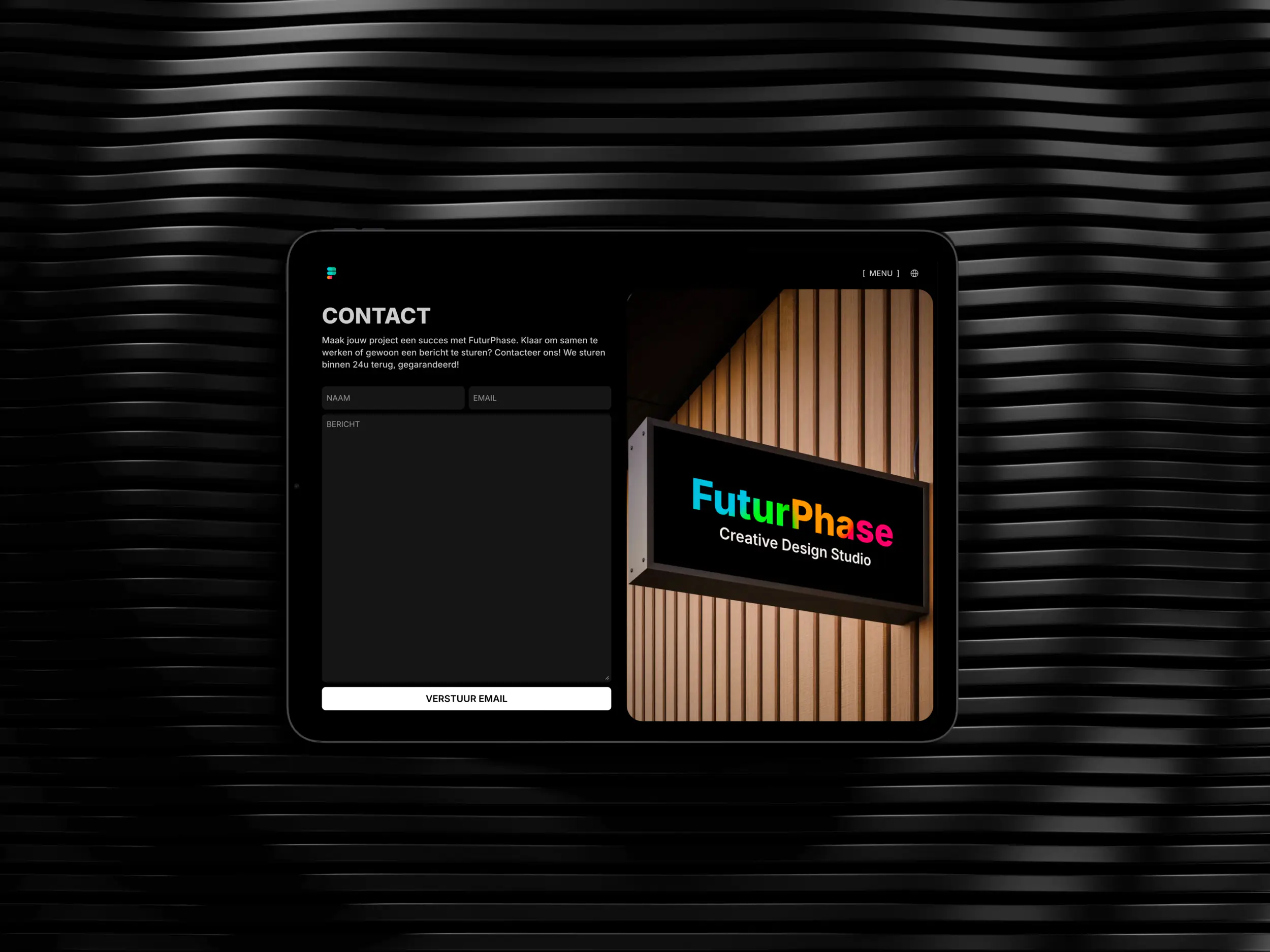 Mockup voor de contact pagina van FuturPhase.