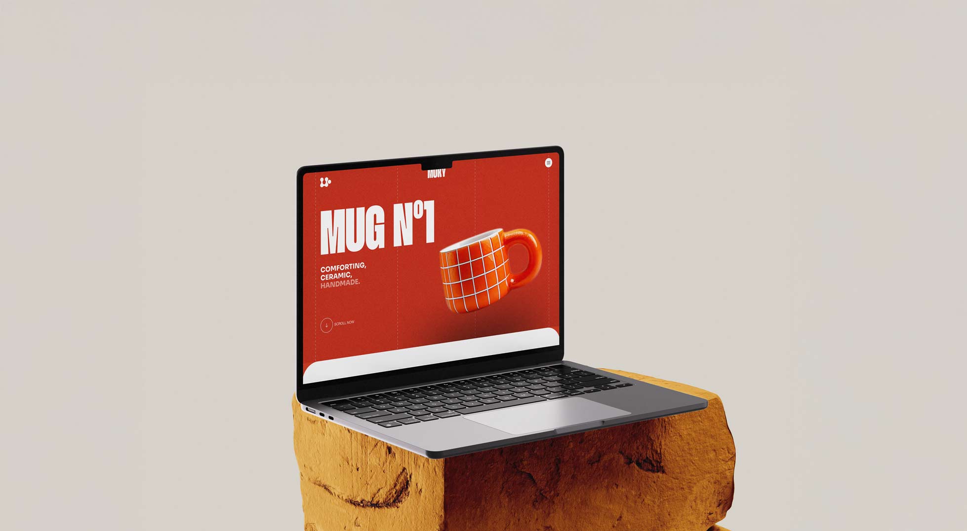 Page d'accueil du site Muky mettant en avant des tasses colorées