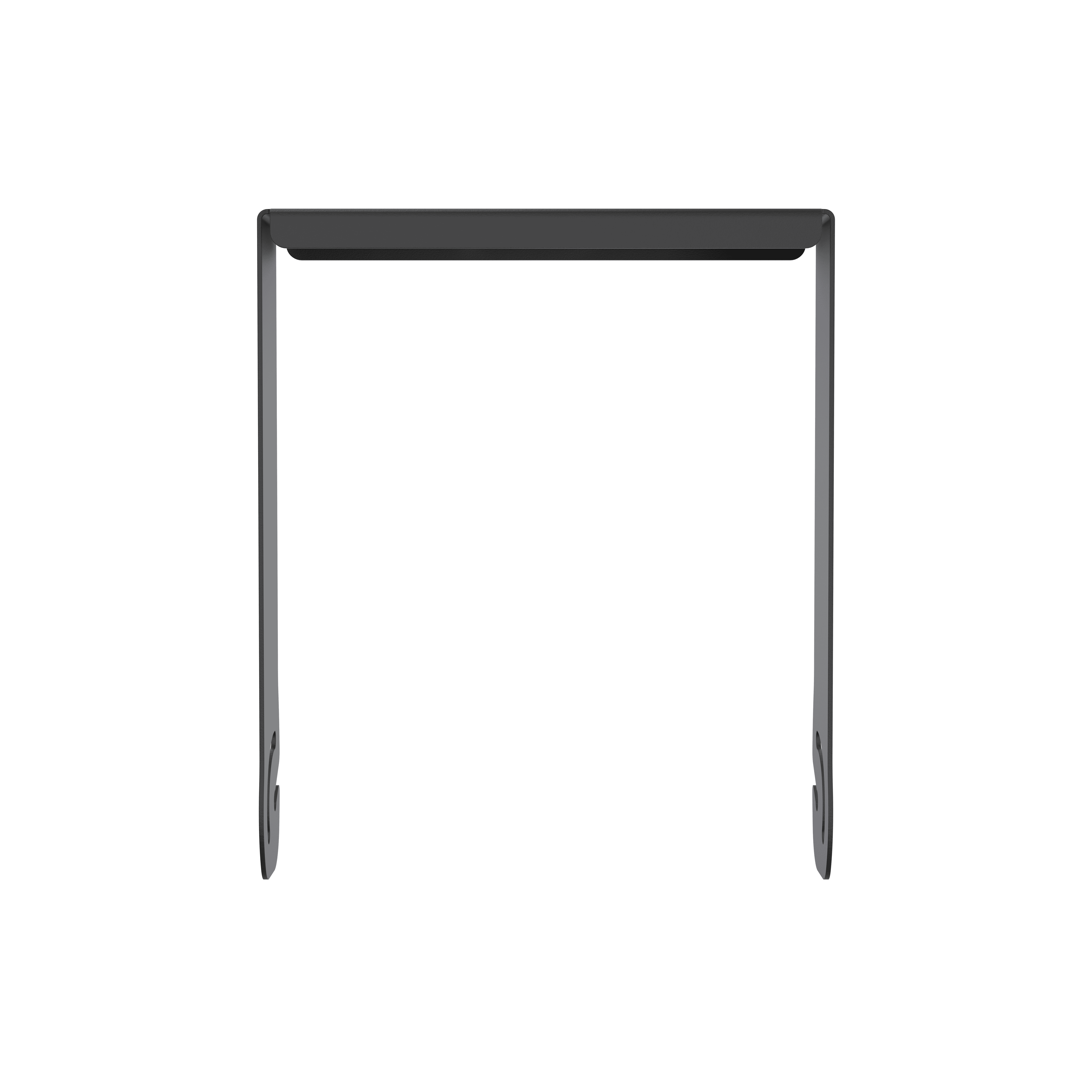 Black U-shaped bracket with curved feet