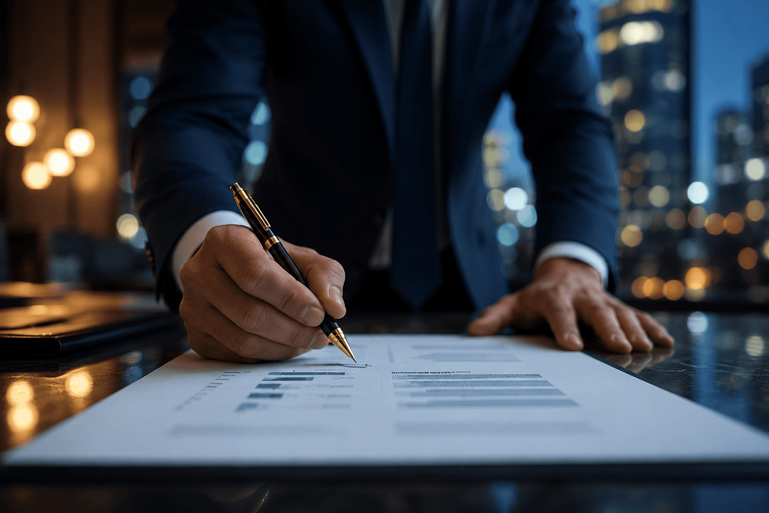 An executive reviewing and signing a board report