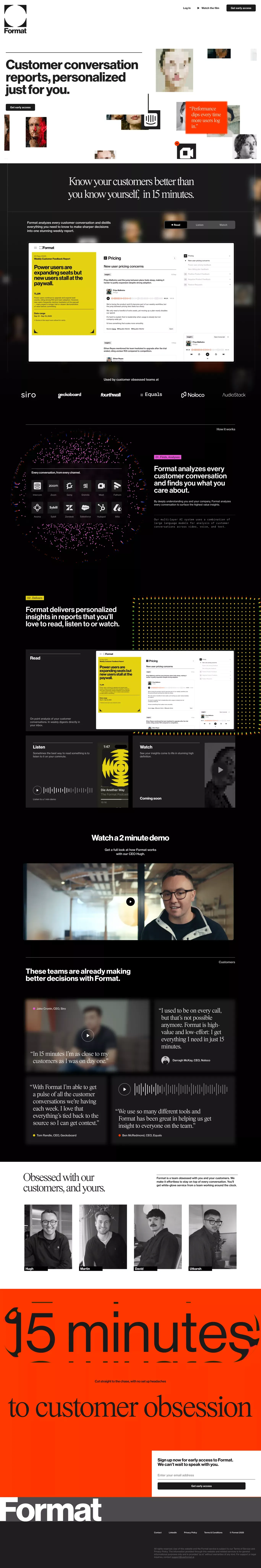 Format landing page screenshot showcasing Tech design