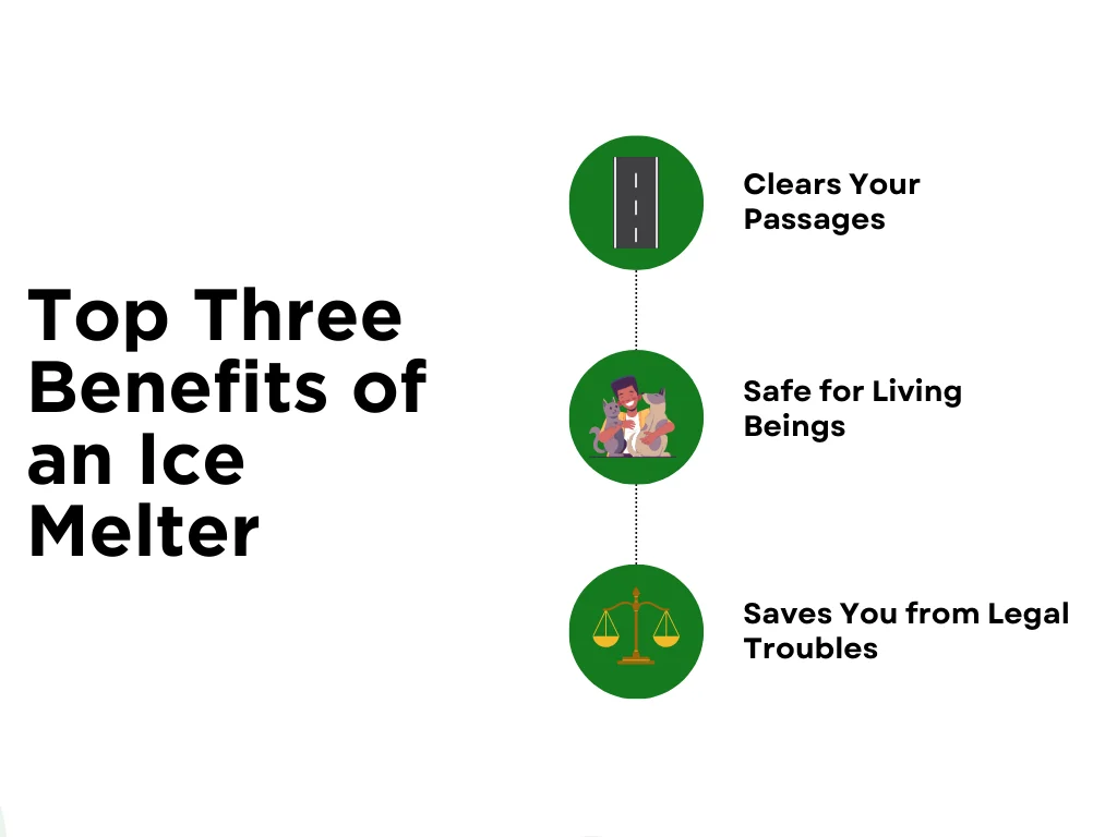 An list of the top three benefits of ice melters