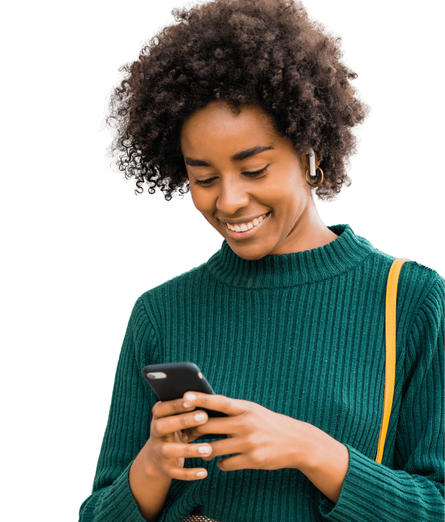 Smiling woman tracking healthy habits on phone