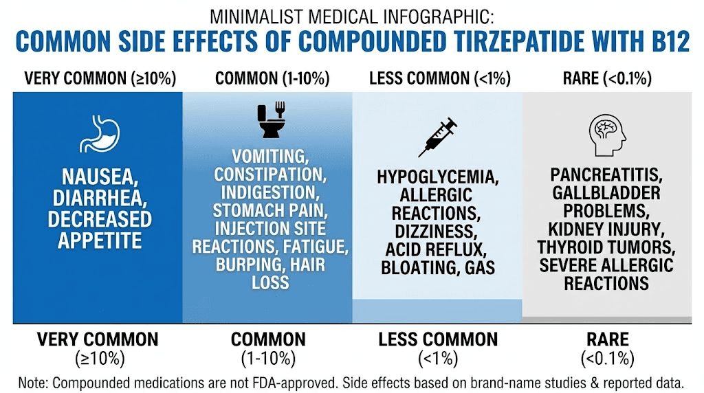 Compounded tirzepatide with B12 side effects frequency chart