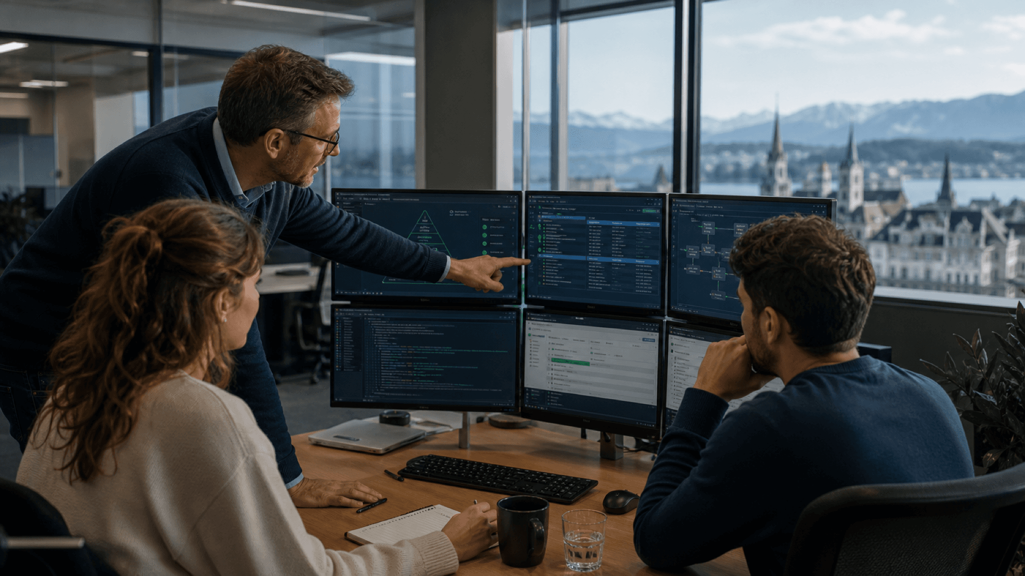 Ein Testteam wählt in einem Schweizer Büro die passende Testebene für ein BDD-Beispiel