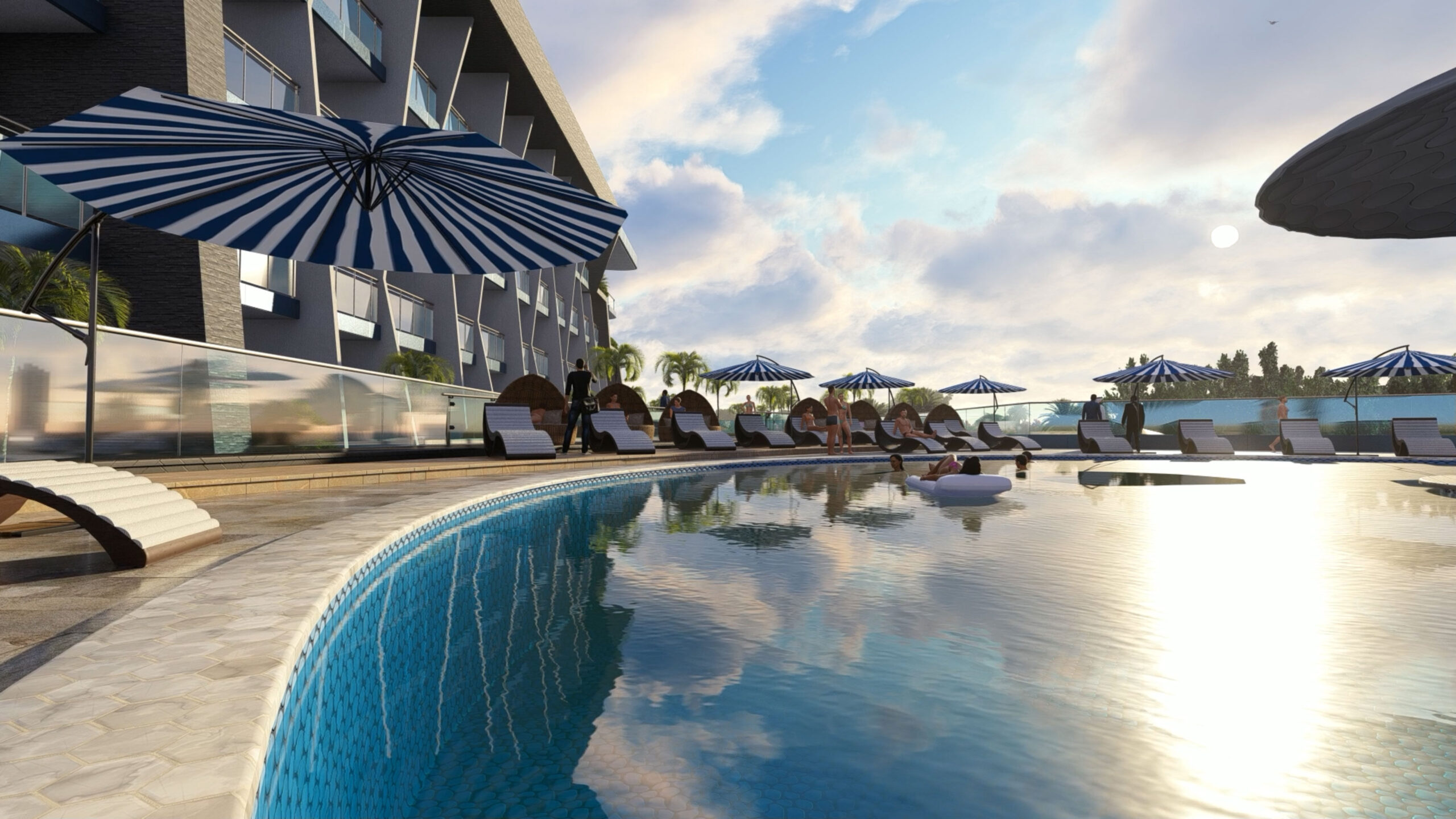 A new hotel is being built on the beach along Samana Golf Avenue, with cranes and construction activity in the foreground.