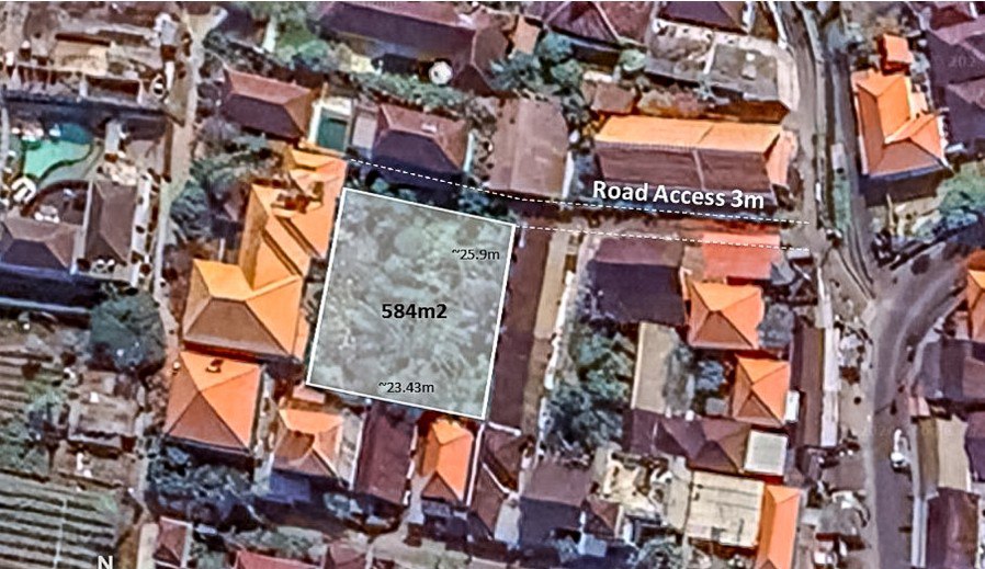 Land plot 584 m² in Canggu, Padonan, Leasehold 28 years