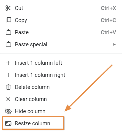 Choose "Resize Column"