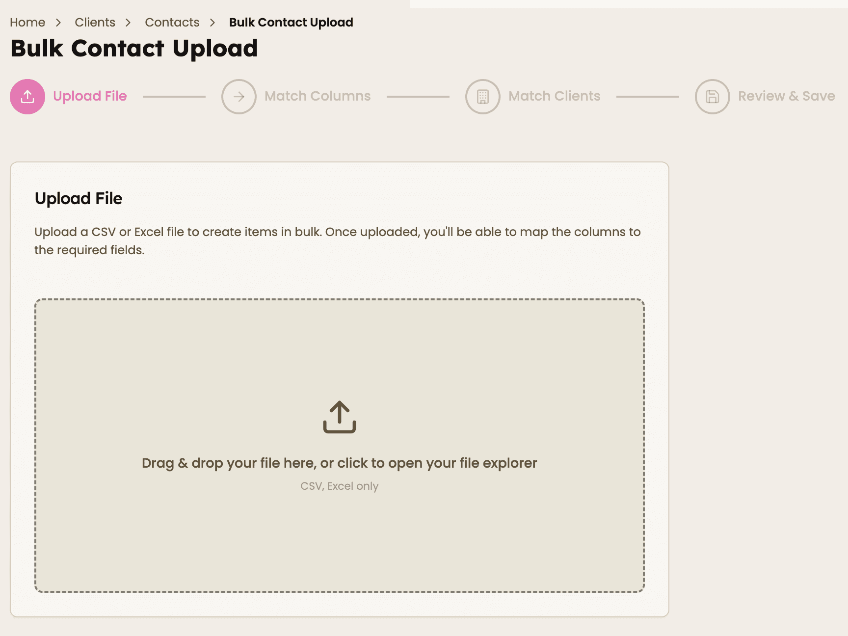 Bulk upload contacts or clients