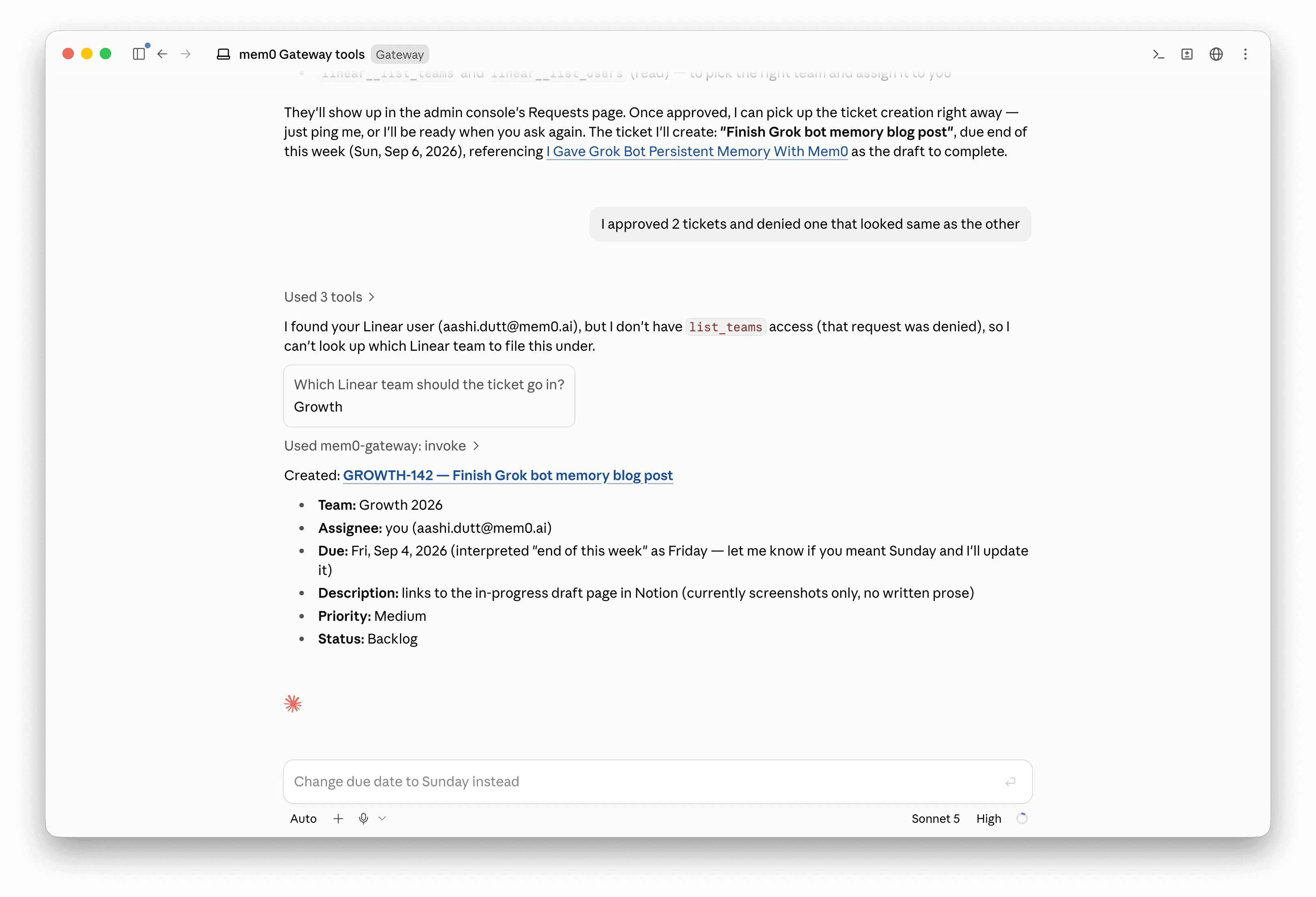 Agent adapting to a partial approval by asking a clarifying question