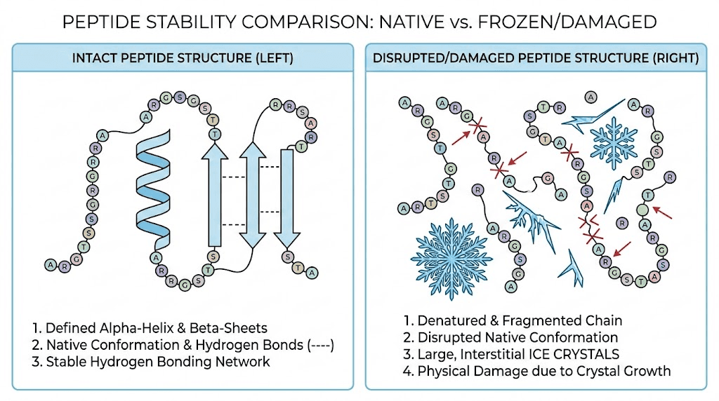 How freezing damages tirzepatide peptide molecular structure