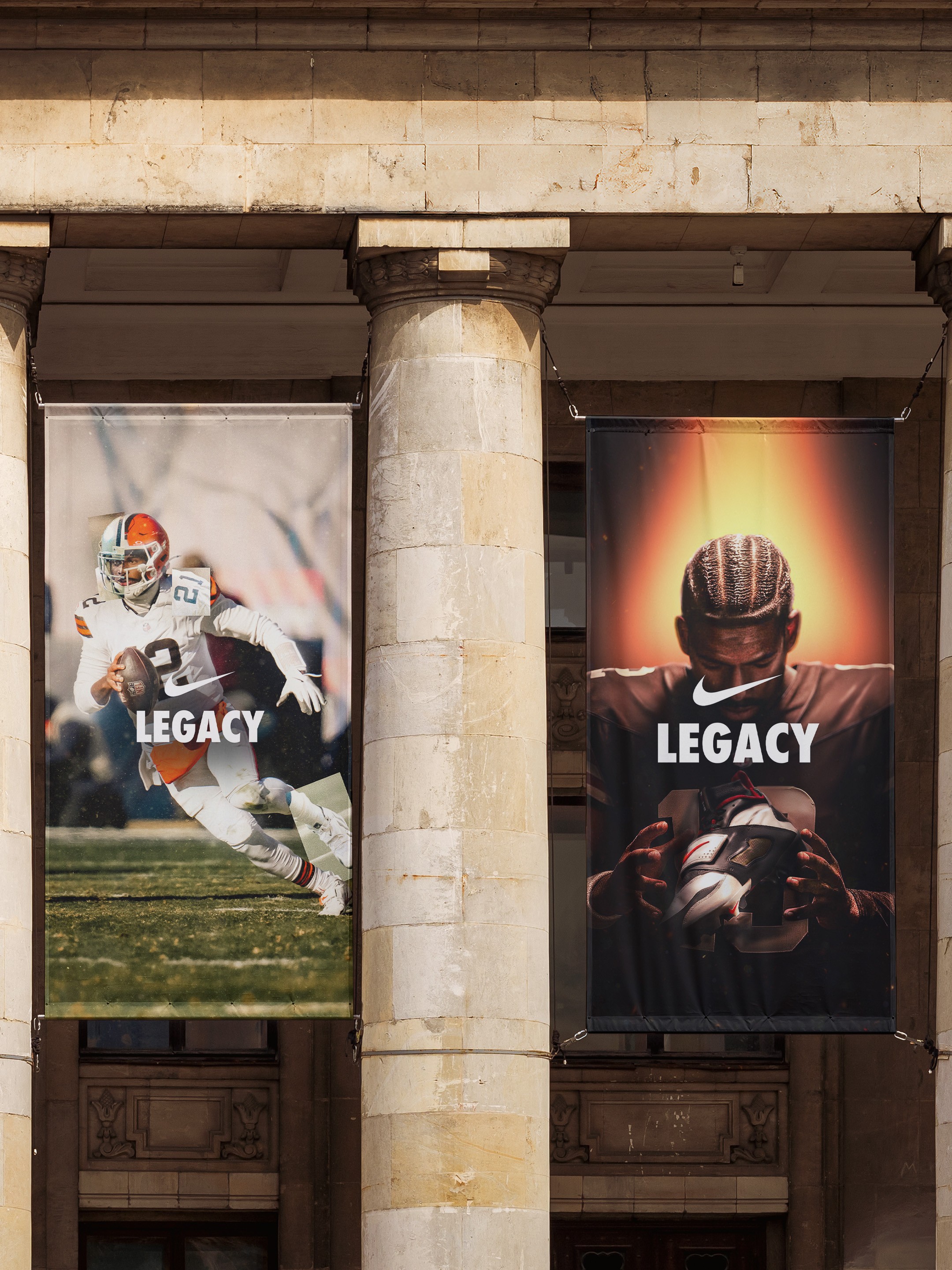 Mockup d’affichage urbain Nike Legacy, exemple de création de support de communication à Colmar.