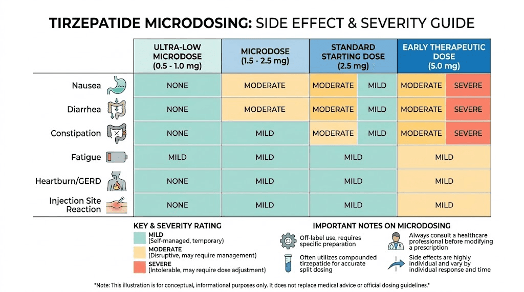 Tirzepatide microdosing side effects comparison at different dose levels