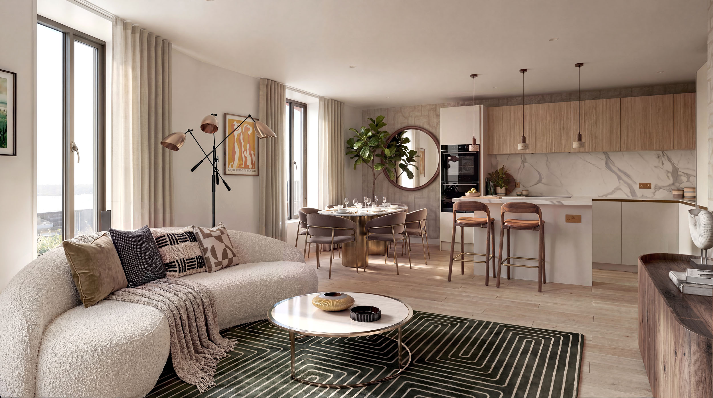 Architectural CGI render of a modern living space.