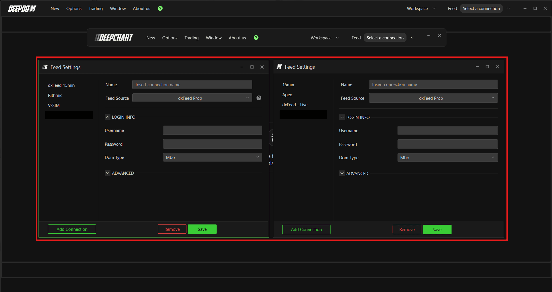 dxFeed Prop connection in DeepDom