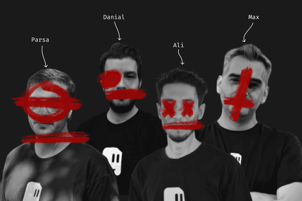 the altered photo of the unholy team, Max, Danial, Parsa, Ali.