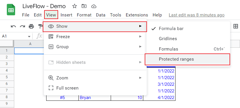make protected ranges visible in Google sheets