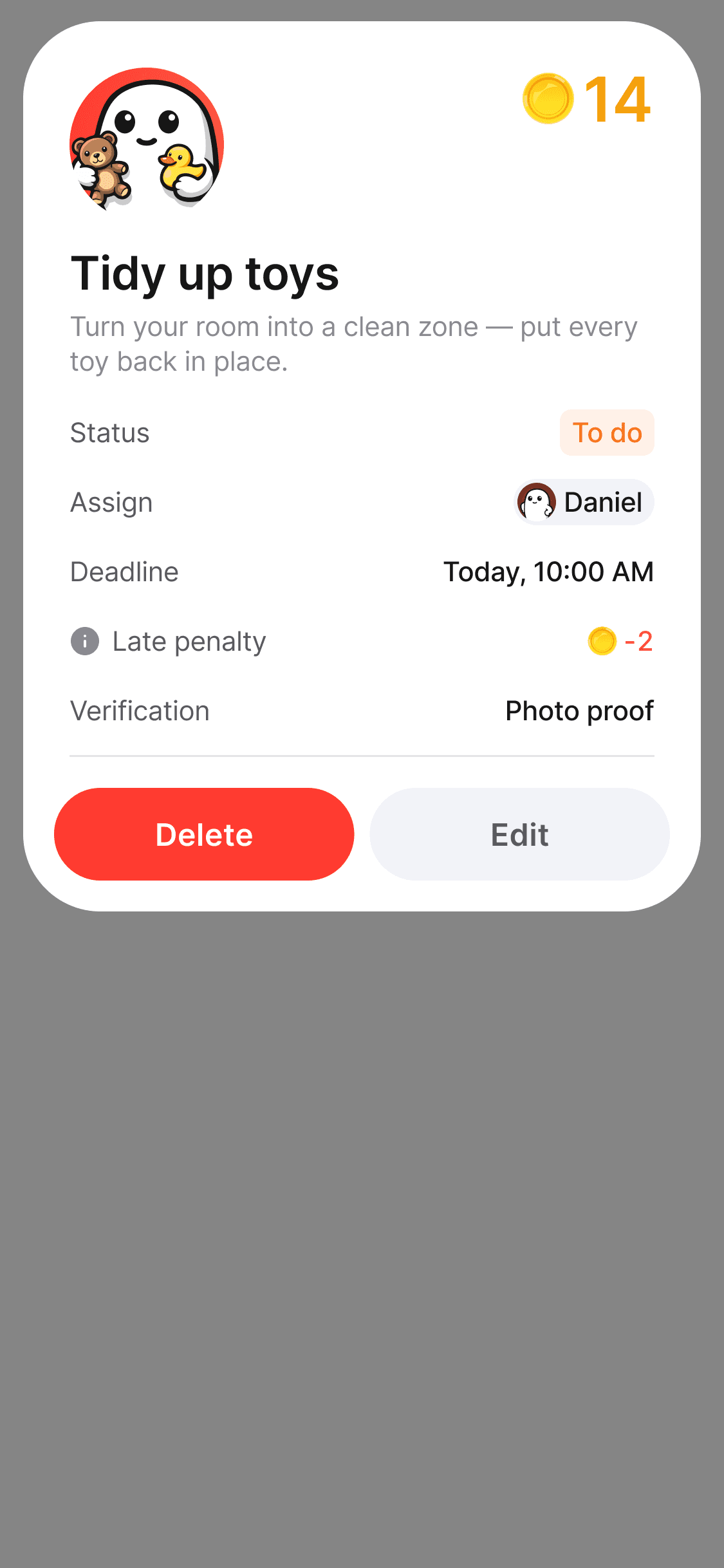 Tasks for kids (App screen)