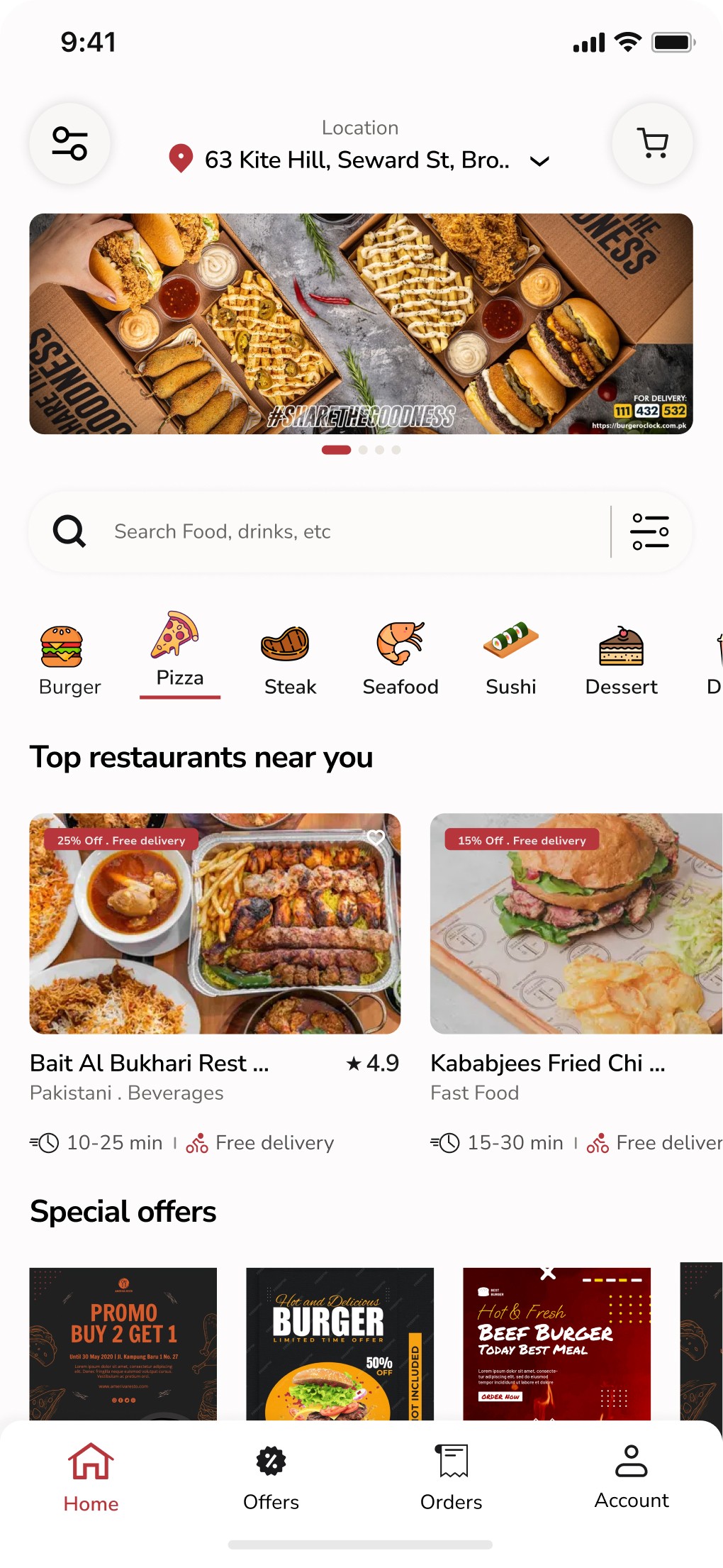 Grabbb - Food Delivery App - Home Screen - Mobile