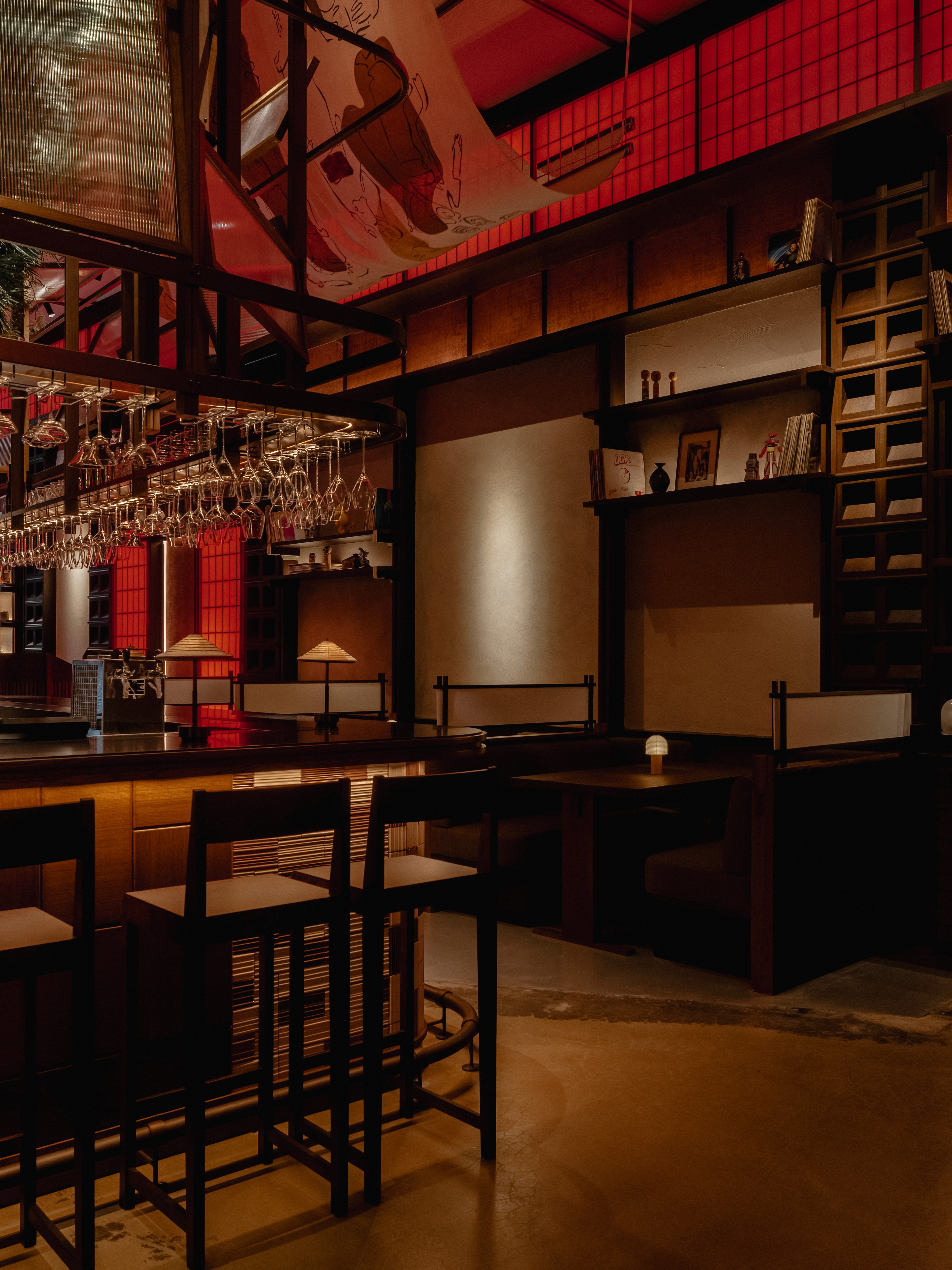 Mitsu restaurant bar interior with seating and ambient lighting