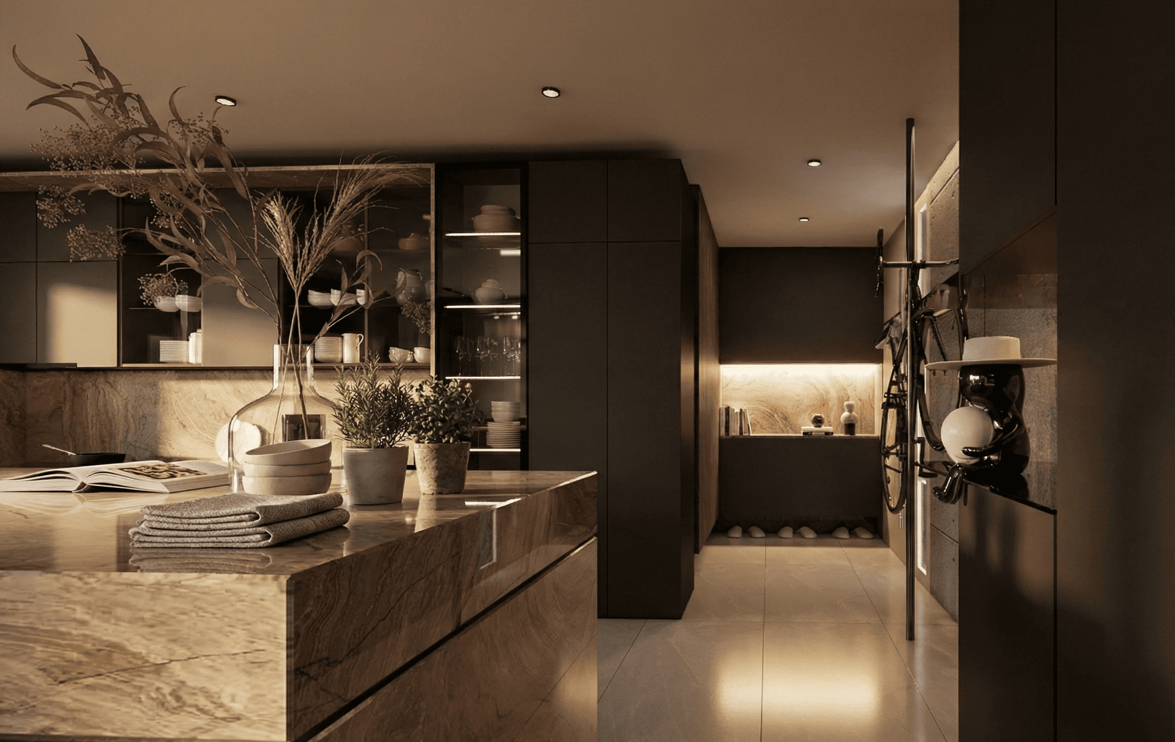 living room with brown wooden table and chairs