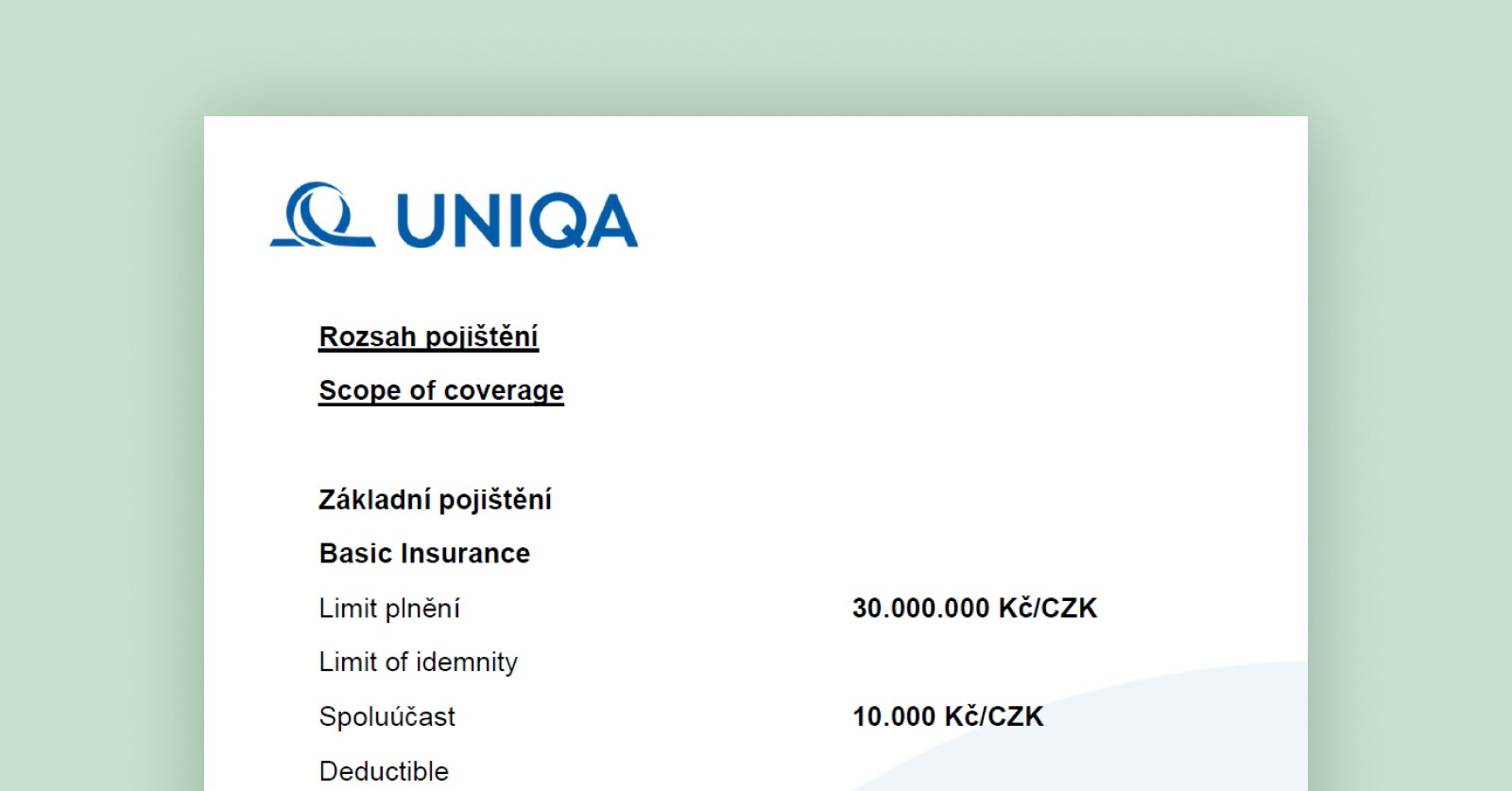 Pojištění odpovědnosti na 30 mil. Kč