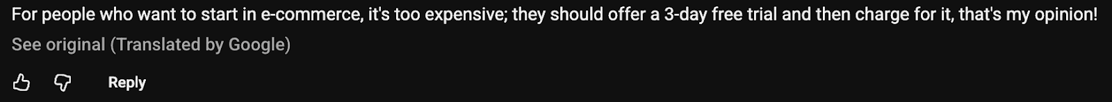 User complaint about no free trial and $59/month cost.