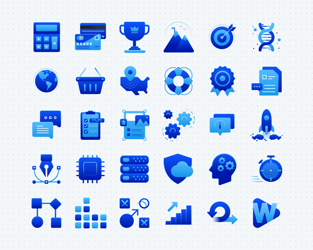 Thirty icons from the GhostDraft system on its drafting grid